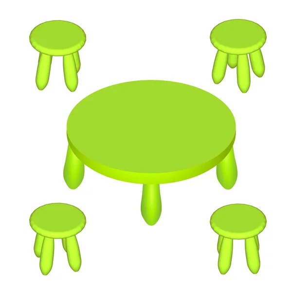 Isometrische Speel kinderkamer interieur meubelen - tafel en stoelen. Vector illustratie eps 10 geïsoleerd op witte achtergrond. — Stockvector
