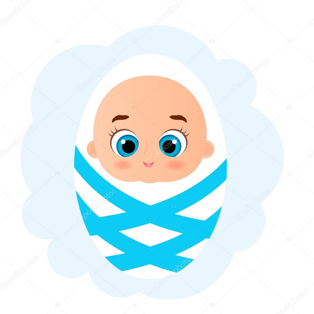 Newborn little baby boy. Cute Cartoon Baby Boy Shower Invitation Card. Vector illustration eps 10 isolated on white background.