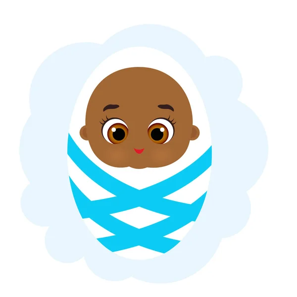 Un bebé afroamericano recién nacido. Linda caricatura Baby Boy Ducha Tarjeta de invitación. Ilustración vectorial eps 10 aislado sobre fondo blanco . — Vector de stock
