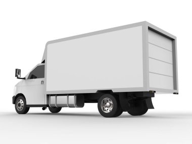 Beyaz kamyonet. Araba teslim Servisi. Perakende satış noktaları için mal ve ürün teslim. 3D render.