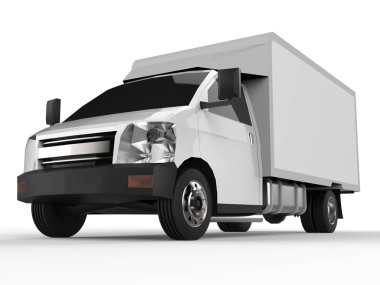 Beyaz kamyonet. Araba teslim Servisi. Perakende satış noktaları için mal ve ürün teslim. 3D render.
