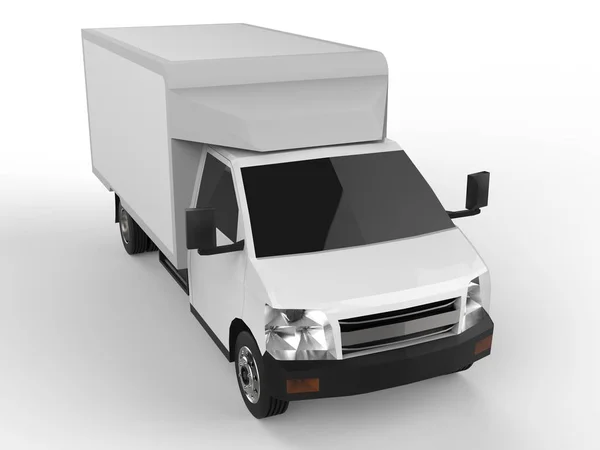 Kleiner weißer LKW. Auto-Lieferservice. Lieferung von Waren und Produkten an den Einzelhandel. 3D-Darstellung. — Stockfoto