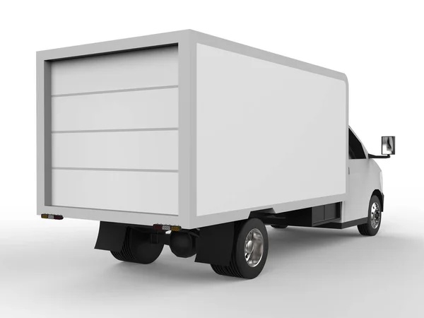 Pequeño camión blanco. Servicio de entrega de coches. Entrega de bienes y productos a puntos de venta. renderizado 3d . — Foto de Stock