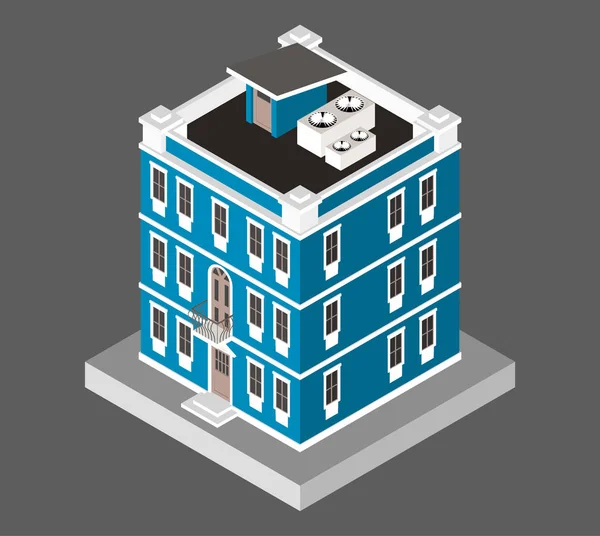 Ilustración vectorial aislada sobre fondo blanco. Icono isométrico que representa la casa moderna. Edificio de vivienda urbana con ventanas y aire acondicionado . — Archivo Imágenes Vectoriales