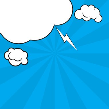 Komik pop sanat mavi arka plan ile noktalı resim gölgeleri ve bulutlar kirişler. Vektör mock-up tipik çizgi roman sayfası. Resimde eps 10 retro tasarım şablonu