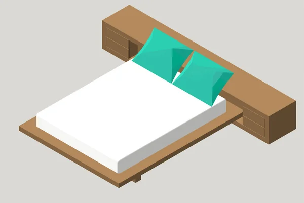 Isometrische Wohnmöbel - Bett. Interieur Element Schlafzimmer. Vektor-Illustration isoliert auf Hintergrund. — Stockvektor