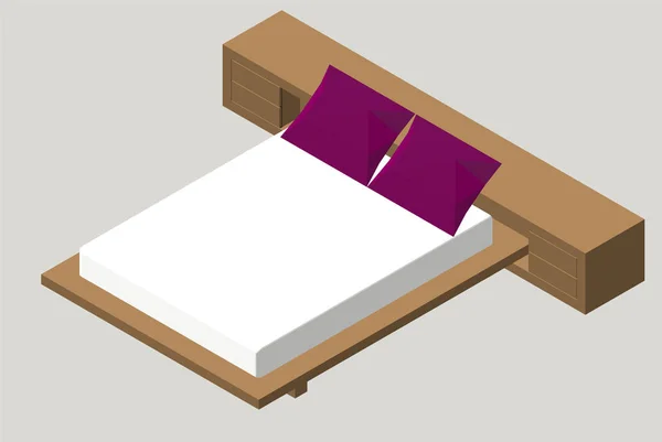 Изометрическая мебель для дома - кровать. Элемент интерьера спальня. Векторная иллюстрация на заднем плане . — стоковый вектор
