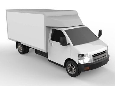 Beyaz kamyonet. Araba teslim Servisi. Perakende satış noktaları için mal ve ürün teslim. 3D render.
