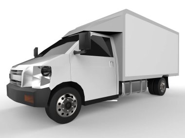 Beyaz kamyonet. Araba teslim Servisi. Perakende satış noktaları için mal ve ürün teslim. 3D render.