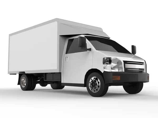 白色的小卡车。汽车送货服务。交付的货物和产品对零售网点。3d 渲染. — 图库照片