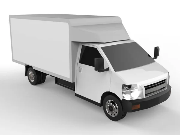Beyaz kamyonet. Araba teslim Servisi. Perakende satış noktaları için mal ve ürün teslim. 3D render. — Stok fotoğraf