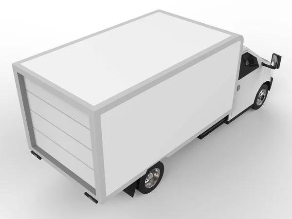 Kis fehér teherautó. Autós futárszolgálat. Áruk és termékek eljuttatása kicsiben elad kivezetések. 3D-leképezés. — Stock Fotó