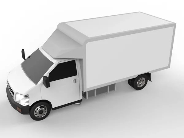 Liten vit lastbil. Bil leveransservice. Leverans av varor och produkter till butiker. 3D-rendering. — Stockfoto