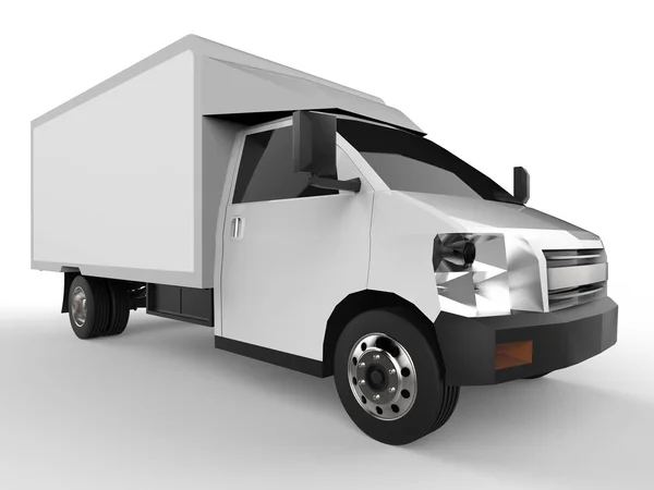 Liten vit lastbil. Bil leveransservice. Leverans av varor och produkter till butiker. 3D-rendering. — Stockfoto