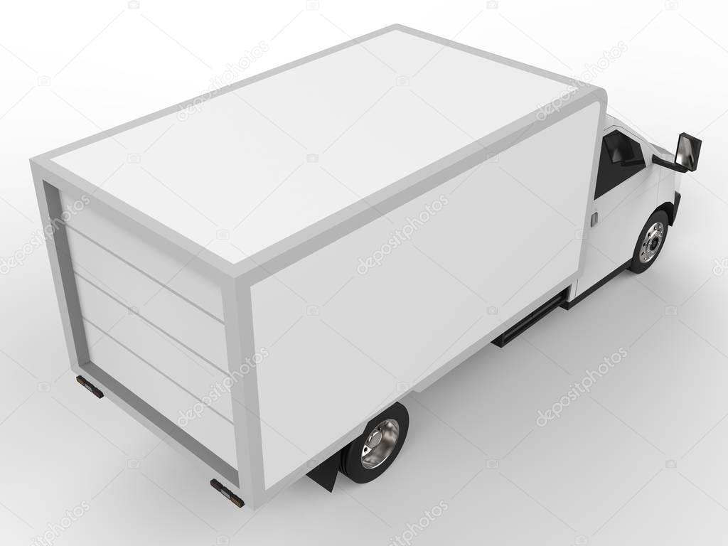 Small white truck. Car delivery service. Delivery of goods and products to retail outlets. 3d rendering.