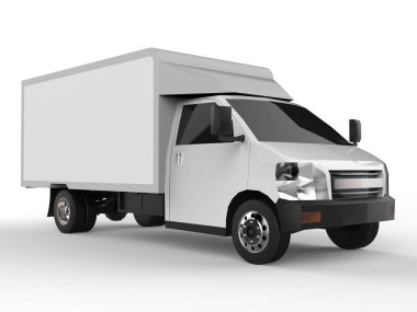 Beyaz kamyonet. Araba teslim Servisi. Perakende satış noktaları için mal ve ürün teslim. 3D render.