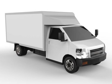 Beyaz kamyonet. Araba teslim Servisi. Perakende satış noktaları için mal ve ürün teslim. 3D render.