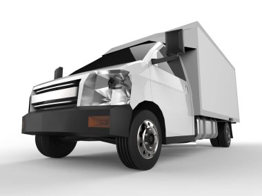 Beyaz kamyonet. Araba teslim Servisi. Perakende satış noktaları için mal ve ürün teslim. 3D render.