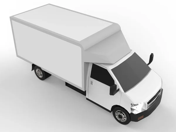 Mały biały ciężarówka. Dostawa samochodu. Dostawy towarów i produktów do sprzedaży detalicznej. renderowania 3D. — Zdjęcie stockowe
