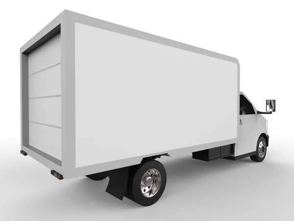 Pequeño camión blanco. Servicio de entrega de coches. Entrega de bienes y productos a puntos de venta. renderizado 3d . —  Fotos de Stock
