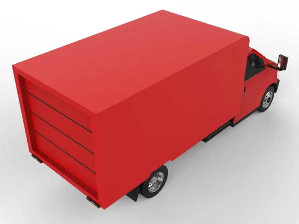 Petit camion rouge. Service de livraison de voiture. Livraison de marchandises et de produits aux points de vente au détail. Rendu 3d. — Photo