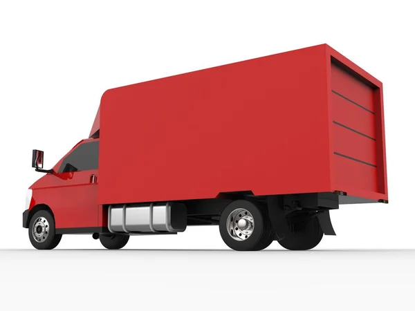 Petit camion rouge. Service de livraison de voiture. Livraison de marchandises et de produits aux points de vente au détail. Rendu 3d. — Photo