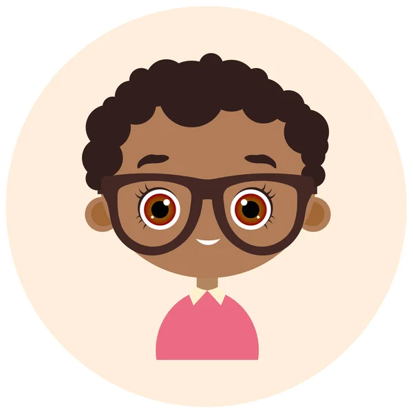 Enfrenta a Avatar en círculo. Retrato joven afroamericano con gafas. Ilustración vectorial eps 10. Estilo de dibujos animados plana . — Vector de stock