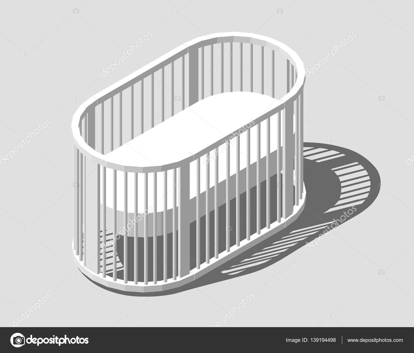 Isometric Round White Cot Baby Crib Modern Nurse Design Vector