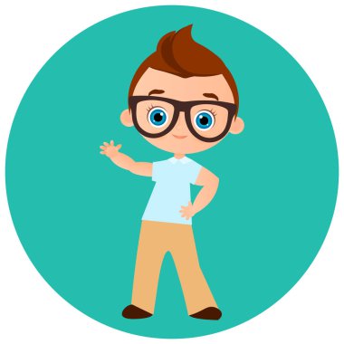 Gözlüklü genç çocuk. Vektör çizim eps 10 beyaz arka plan üzerinde izole. Düz çizgi film tarzı.