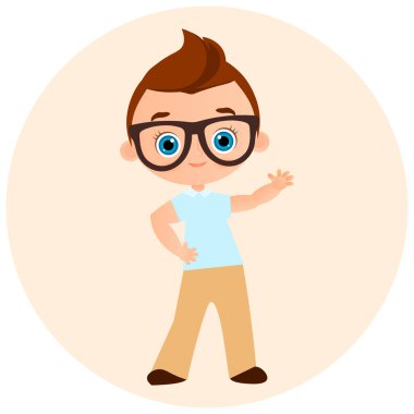 Gözlüklü genç çocuk. Vektör çizim eps 10 beyaz arka plan üzerinde izole. Düz çizgi film tarzı.