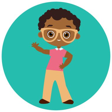 Afro-Amerikan çocuk gözlüklü. Vektör çizim eps 10 beyaz arka plan üzerinde izole. Düz çizgi film tarzı