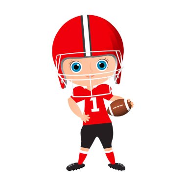 Genç çocuk. Amerikan futbolu oynayan çocuk. Vektör çizim eps 10 beyaz arka plan üzerinde izole. Düz çizgi film tarzı.