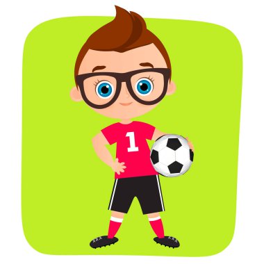 Genç çocuk. Futbol oynayan çocuk. Vektör çizim eps 10 beyaz arka plan üzerinde izole. Düz çizgi film tarzı.