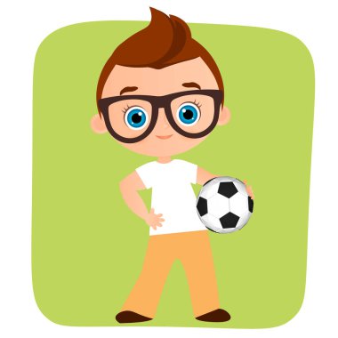 Genç çocuk. Futbol oynayan çocuk. Vektör çizim eps 10 beyaz arka plan üzerinde izole. Düz çizgi film tarzı.