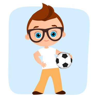 Genç çocuk. Futbol oynayan çocuk. Vektör çizim eps 10 beyaz arka plan üzerinde izole. Düz çizgi film tarzı.