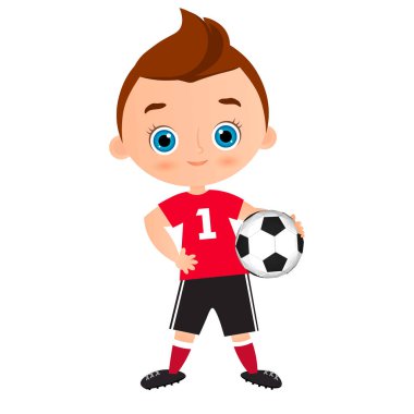 Genç çocuk. Futbol oynayan çocuk. Vektör çizim eps 10 beyaz arka plan üzerinde izole. Düz çizgi film tarzı.