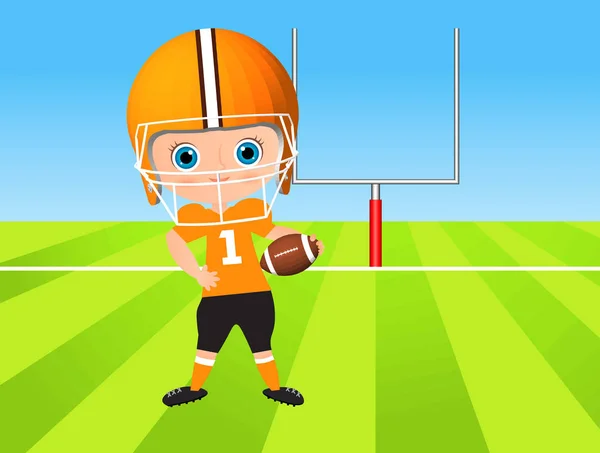 Junge. Kind spielt American Football. Vektor Illustration Folge 10 isoliert auf weißem Hintergrund. flacher Cartoon-Stil. — Stockvektor