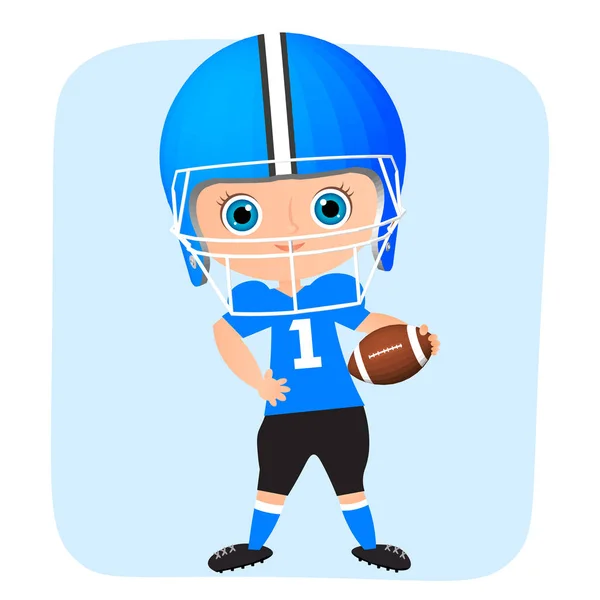 Jonge jongen. Kind spelen van American football. Vector illustratie eps 10 geïsoleerd op een witte achtergrond. Platte cartoon stijl. — Stockvector