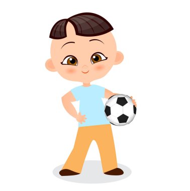 Japon çocuk. Futbol oynayan çocuk. Vektör çizim eps 10 beyaz arka plan üzerinde izole. Düz çizgi film tarzı.