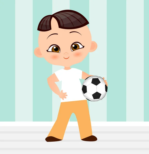 日本男孩。孩子在踢足球。矢量图 eps 10 孤立在白色背景上。平的卡通风格. — 图库矢量图片