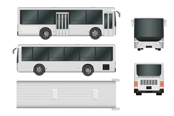 City bus sjabloon. Passagier vervoeren alle kanten uitzicht vanaf de top, kant, back en front. Vector illustratie eps 10 geïsoleerd op witte achtergrond. — Stockvector