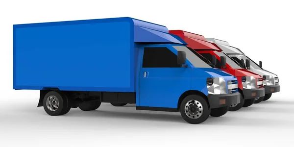 Beyaz, kırmızı, mavi kamyonet. Araba teslim Servisi. Perakende satış noktaları için mal ve ürün teslim. 3D render. — Stok fotoğraf
