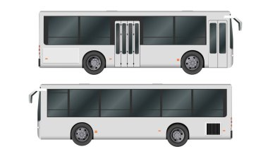 Şehir otobüs şablonu. Yolcu taşımacılığı. Beyaz arka plan üzerinde izole vektör çizim eps 10.