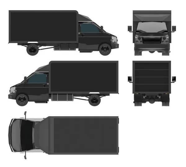 Set petit camion noir. Service de livraison de voiture. Livraison de marchandises et de produits aux points de vente au détail. Rendu 3d . — Photo