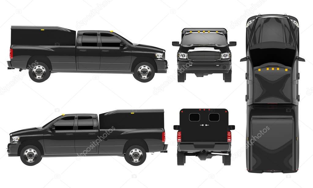 Black pickup truck template isolated car on white background.