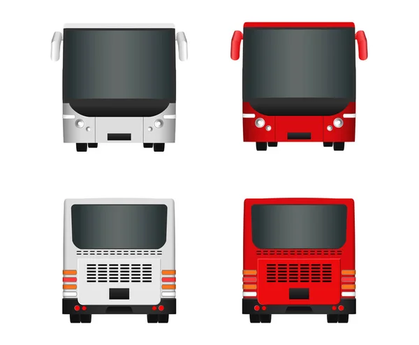 City bus sjabloon. Set passagier vervoer kanten uitzicht vanaf de achterkant en voorkant. Vector illustratie eps 10 geïsoleerd op witte achtergrond. — Stockvector