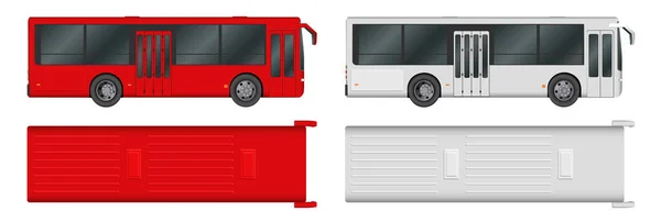 Conjunto blanco, plantilla de autobús rojo de la ciudad. Transporte de pasajeros. Ilustración vectorial eps 10 aislado sobre fondo blanco . — Vector de stock