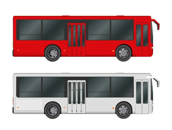 Conjunto blanco, plantilla de autobús rojo de la ciudad. Transporte de pasajeros. Ilustración vectorial eps 10 aislado sobre fondo blanco . — Vector de stock