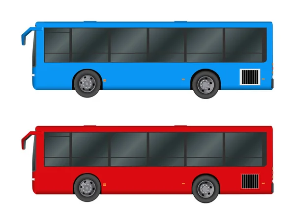 Állítsa be a piros, kék City bus sablon. Személyszállítás. Vektoros illusztráció eps 10 elszigetelt fehér background. — Stock Vector