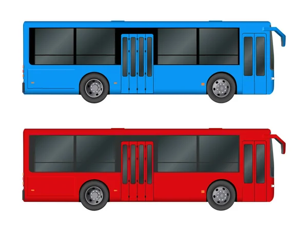 Conjunto rojo, azul plantilla de autobús de la ciudad. Transporte de pasajeros. Ilustración vectorial eps 10 aislado sobre fondo blanco . — Vector de stock